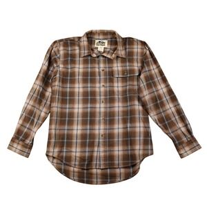 Old‎ Mill Mens Flannel Shirt Long Sleeve Plaid Brown Blue Size L